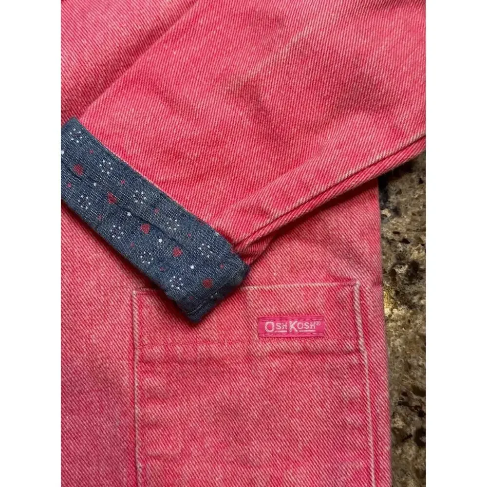 Vintage OshKosh B’Gosh Pink Denim Jacket Girls Made in USA Heart Print 4T